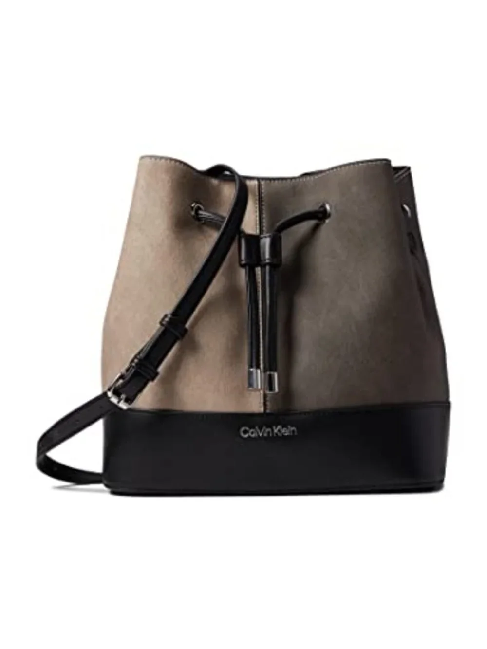 Faux Leather Bucket Shoulder Bag with Drawstring Closure and Logo